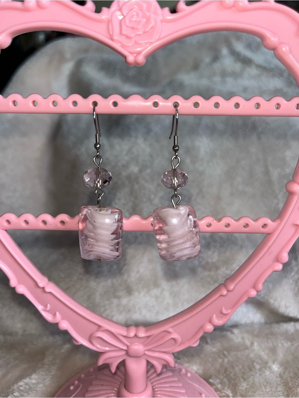 Source Unknown Pale Pink Glass Bead Drop Earrings